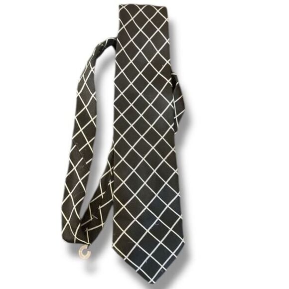 Vintage Burberry 100% Silk Made In Italy Men's Black Nova‎ Check Neck Tie Retro - Picture 2 of 6